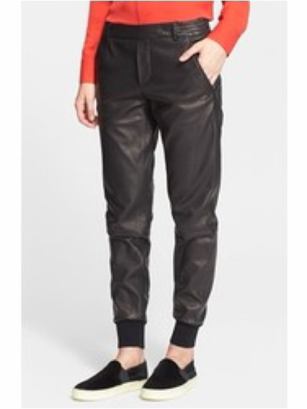 Vince Black lambs Leather Jogger Pants s